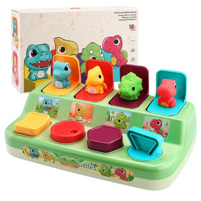 Aiqi Pop Up Animals Toy for Toddlers 9-18 Months, Dinosaur Cause and Effect Toys for Babies 1 Year Old, Montessori Sensory Learning Fine Motor Skills Development Gift for Boys Girls (No Batteries)