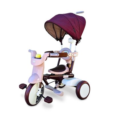 iimo Folding 3 in 1 Tricycle - Premium Tricycles for 1-3 Year olds - Japan Design Toddler Bike with Push Handle, Stroll N Trike, Toddler Tricycle Stroller - Kids Trike for Baby Boys and Girls (Brown)