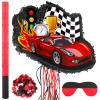 Seematn Race Car Piata Bundle with a Blindfold, Bat and Confetti Birthday Party Supplies Small Racing Piata for Construction Party Decor view 1