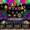 259 Pack Glow Party Supplies Glow Sticks Party Pack Glow Themed Party Hanging Decorations Birthday Party Decoration Tablecloth, Balloons, Sticks, Glasses and Headband for Kids Neon Party Decorations view 1