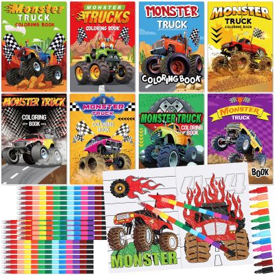 Funrous 24 Set Monster Truck Coloring Books Bulk with 24 Stacking Crayons Monster Truck Party Favors Activity Books Classroom Gifts for Themed Birthday Gift Reward Prize Party Supplies