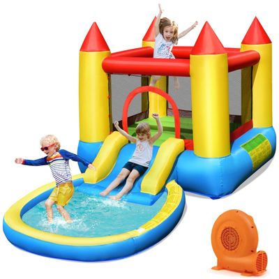 Costzon Inflatable Water Slide Bounce House with Ball Pit & Splash Pool, Bouncy Jump Castle for Kids Backyard Fun with GFCI 550w Blower, Blow up Water Slides Inflatables for Kids Outdoor Party Gifts
