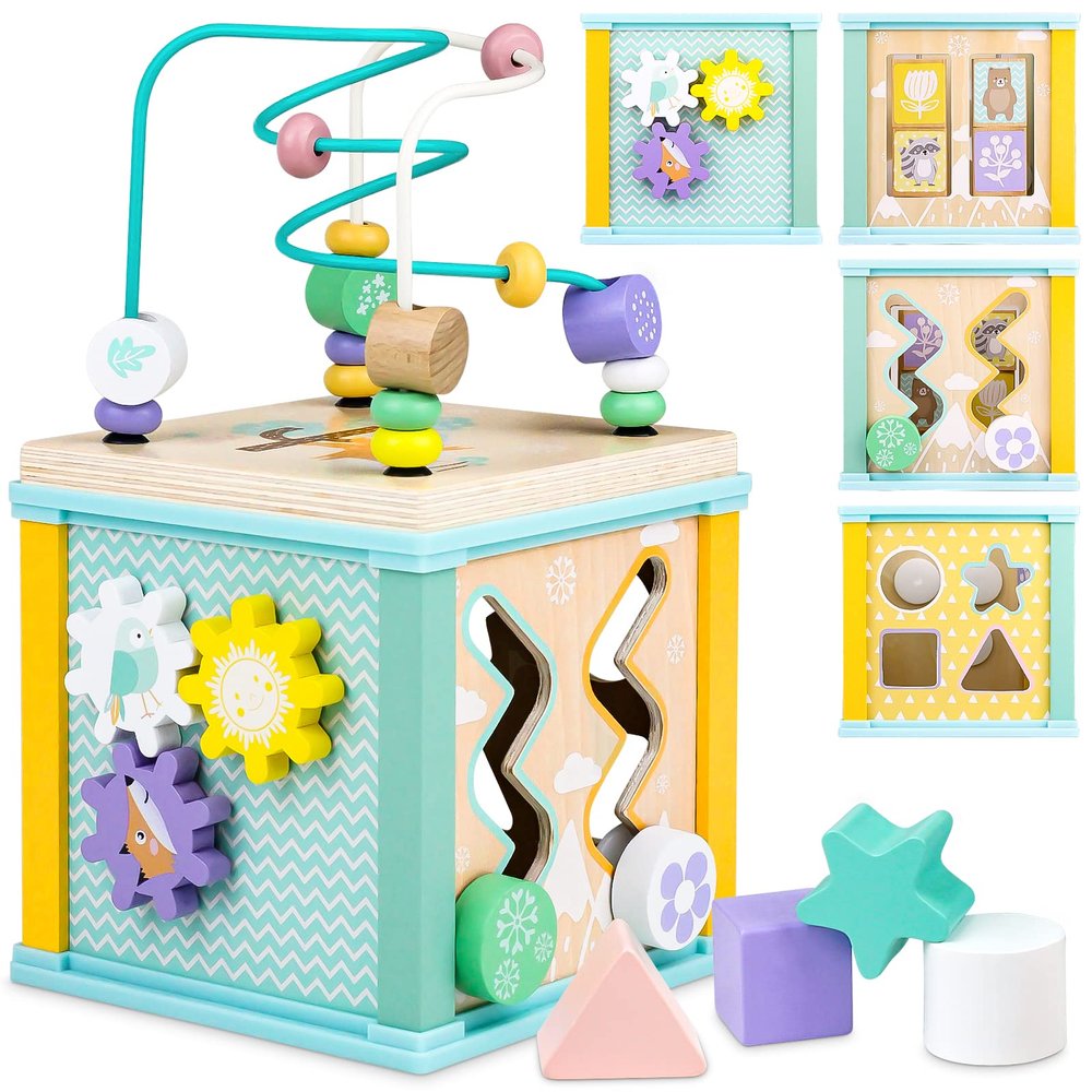 Airlab Wooden Activity Cube Montessori Toys for 1 2 3 Year Old Baby Toys 12 Months Toddlers 1-3 Birthday Gift Boys Girls Sensory Interactive Learning Toys