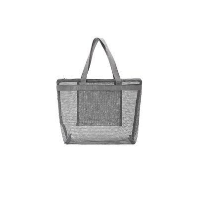 ACBSUSU Foldable Zipper Pool Tote Bag, Mesh Beach Toys Bag with Inner Pocket (Grey)