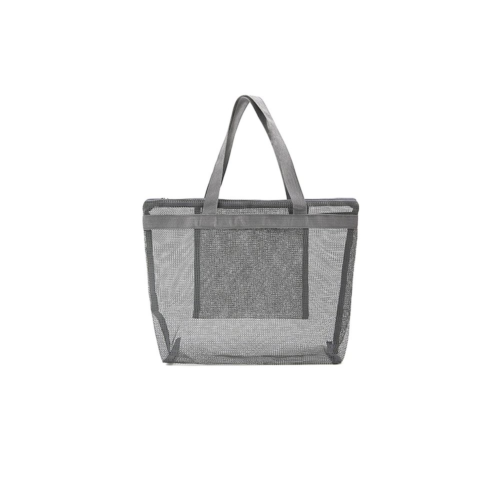 ACBSUSU Foldable Zipper Pool Tote Bag, Mesh Beach Toys Bag with Inner Pocket (Grey)