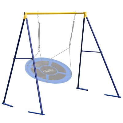 43 Saucer Tree Swing Metal Frame Full Steel Swing Stand, Swing Set 71 High Textilene & Full Metal Tubes (Blue Stand)