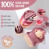 24 Pack Silicone Baby Feeding Set Baby LED Weaning Supplies Includes Suction Divided Plates Soft Bowl Spoons Forks Adjustable Bib Snack Cup and Straws(Pink, Dark Pink, Nude) view 2