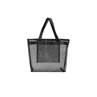 ACBSUSU Foldable Zipper Pool Tote Bag, Mesh Beach Toys Bag with Inner Pocket (Black)