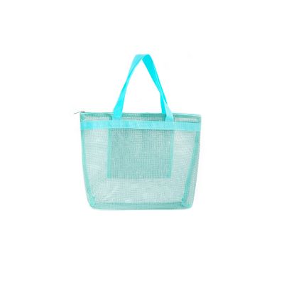 ACBSUSU Foldable Zipper Pool Tote Bag, Mesh Beach Toys Bag with Inner Pocket (Blue)