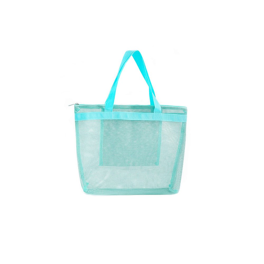 ACBSUSU Foldable Zipper Pool Tote Bag, Mesh Beach Toys Bag with Inner Pocket (Blue)