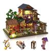 GuDoQi DIY Miniature Dollhouse Kit, 1:24 Scale Tiny House with Music Plant, Model Craft Kit for Adults, Great Handmade Gift for Birthday Christmas Day, Japanese Villa Courtyard view 1