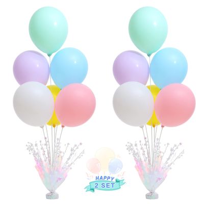 2 Set Pastel Birthday Decorations Rainbow Party Table Balloons Centerpiece Stand Kit for Girls Baby Shower Wedding Prom Graduation Unicorn Theme Table Decorations