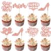 24Pcs Happy Mother's Day Cupcake Toppers Glitter Best Mom Ever Cupcake Picks Super Mom Cake Decorations for Happy Mother's Day Birthday Party Cake Decorations Supplies Rose Gold view 1