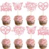 24Pcs Mother's Day Cupcake Toppers Pink Glitter Best Mom Butterfly Cupcake Picks Heart Mom Cake Decorations for Happy Mother's Day Birthday Party Cake Decorations Supplies view 1