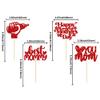 24Pcs Happy Mother's Day Cupcake Toppers Glitter Best Mom Cupcake Picks Love You Mom Cake Decorations for Happy Mother's Day Birthday Party Cake Decorations Supplies Red view 2
