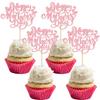 36Pcs Happy Mother's Day Cupcake Topper Happy Mother's Day Cupcake Picks Glitter Heart Best Mom Party Cake Decorations Cupcake Toppers Picks for Mother's Birthday Party Supplies Pink view 1