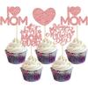 24Pcs Mother's Day Cupcake Toppers Rose Gold Glitter Best Mom Ever Cupcake Picks Heart Love Mom Cake Decorations for Happy Mother's Day Birthday Party Cake Decorations Supplies view 1
