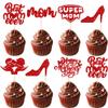 24Pcs Happy Mother's Day Cupcake Toppers Glitter Best Mom Ever Cupcake Picks Super Mom Cake Decorations for Happy Mother's Day Birthday Party Cake Decorations Supplies Red view 1