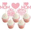 24Pcs Mother's Day Cupcake Toppers Pink Glitter Best Mom Ever Cupcake Picks Heart Love Mom Cake Decorations for Happy Mother's Day Birthday Party Cake Decorations Supplies view 1