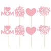 24Pcs Mother's Day Cupcake Toppers Pink Glitter Best Mom Ever Cupcake Picks Heart Love Mom Cake Decorations for Happy Mother's Day Birthday Party Cake Decorations Supplies view 3