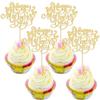 24Pcs Happy Mother's Day Cupcake Topper Happy Mother's Day Cupcake Picks Glitter Heart Best Mom Party Cake Decorations Cupcake Toppers Picks for Mother's Birthday Party Supplies Gold view 1