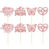 24Pcs Mother's Day Cupcake Toppers Rose Gold Glitter Best Mom Butterfly Cupcake Picks Heart Mom Cake Decorations for Happy Mother's Day Birthday Party Cake Decorations Supplies view 3