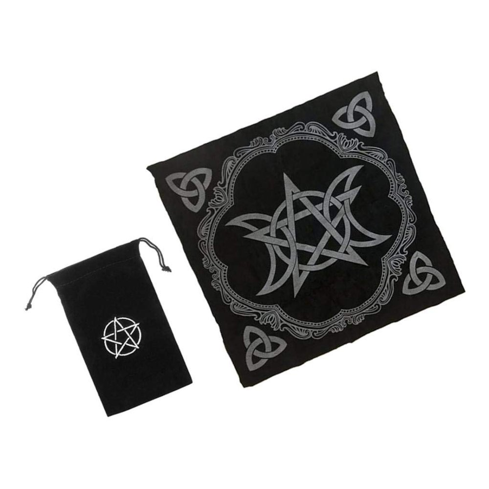 pistro 1 Set Altar Tarot Table Cloth Pentagram 49cm +Tarot Card Bag with Drawstring