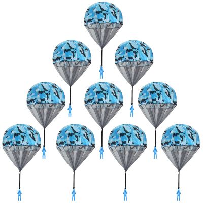 Catcan 10 Pcs Parachute Toy, Camo Blue Parachute Men Tangle Free Throwing Hand Throw Outdoor Flying Paratrooper Toy No Battery nor Assembly Required