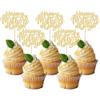 24Pcs Happy Mother's Day Cupcake Topper Happy Mother's Day Cupcake Picks Glitter Flower Best Mom Party Cake Decorations Cupcake Toppers Picks for Mother's Birthday Party Supplies Gold view 1