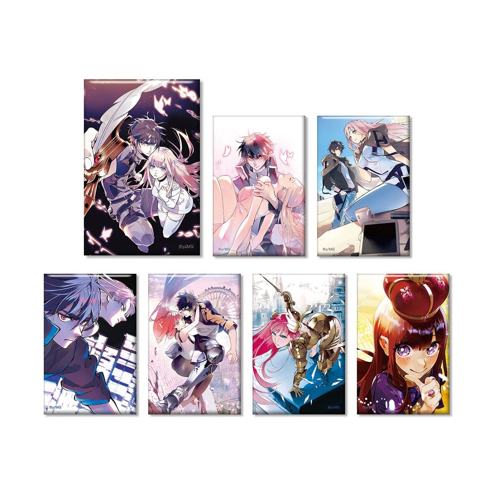 Hatsuno Okoku Trading Cover Illustration Square Tin Badge, Pack of 7, Box