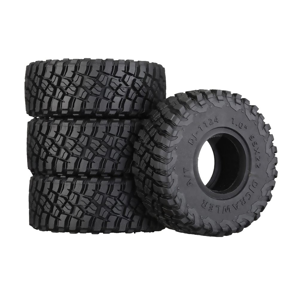 1.0 Inch High Adhesive Crawler Rubber Tires 55mm X 22mm with Foam Inserts for Traxxas 1:18 TRX4M Ford Bronco / TRX4M Land Rover Defender/Axial 1:24 SCX24 Deadbolt / SCX24 Jeep Wrangler Upgrades