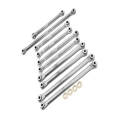 Axial 1/18 UTB18 Capra 4WD Unlimited Trail Buggy AXI01002 Upgrade Parts Aluminum 7075-T6 Front & Rear Chassis Links Parts Tree + Front Steering Link Rod - Silver