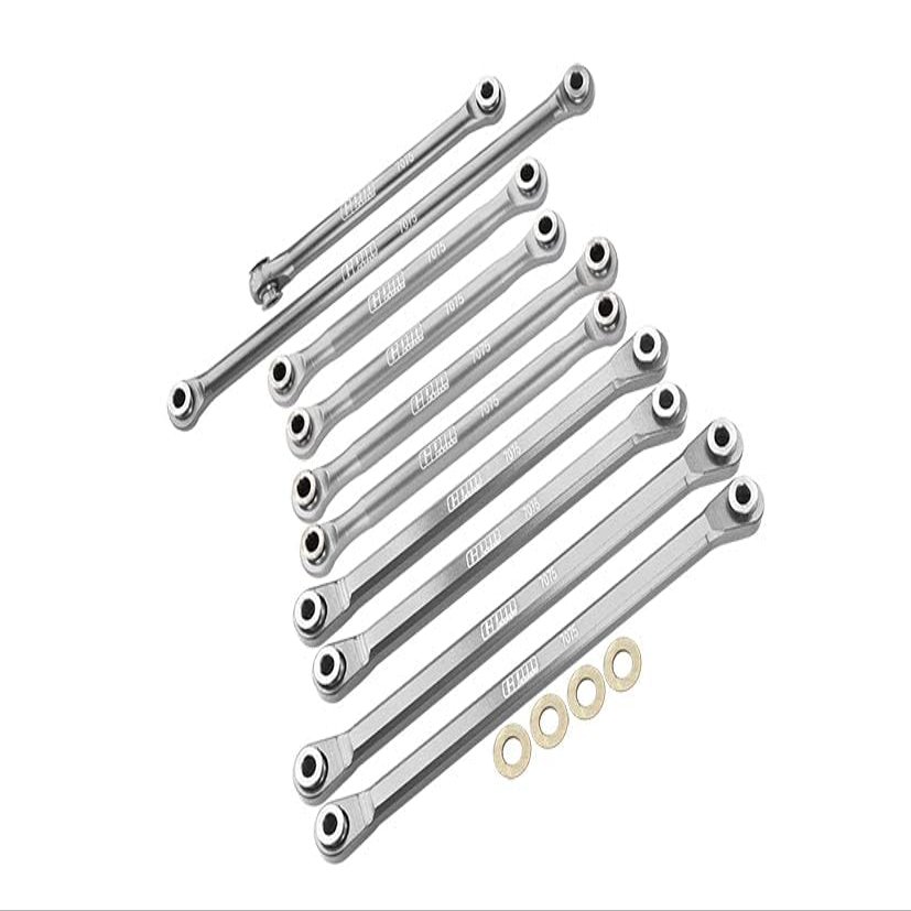 Axial 1/18 UTB18 Capra 4WD Unlimited Trail Buggy AXI01002 Upgrade Parts Aluminum 7075-T6 Front & Rear Chassis Links Parts Tree + Front Steering Link Rod - Silver
