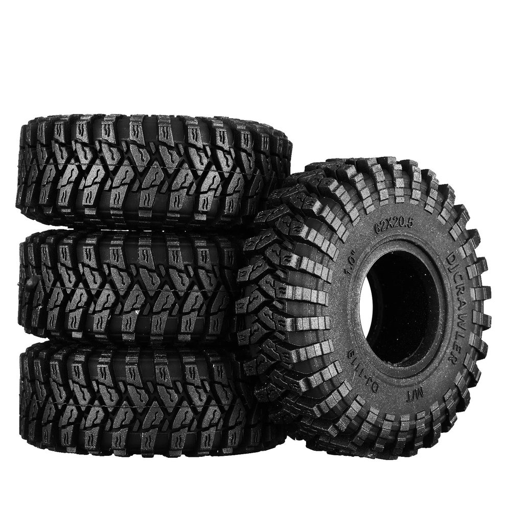 1.0 Inch High Adhesive Crawler Rubber Tires 62mm X 20.5mm with Foam Inserts for Traxxas 1:18 TRX4M Ford Bronco / TRX4M Land Rover Defender/Axial 1:24 SCX24 Deadbolt / SCX24 Jeep Wrangler Upgrades