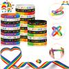 Harrycle 96 Pieces Pride Rainbow Bracelets Pride Silicone Wristbands LGBT Rainbow Rubber Bracelets for Gay and Lesbian LGBTQ Party Parades Gifts Supplies, 6 Design view 3