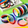 Harrycle 96 Pieces Pride Rainbow Bracelets Pride Silicone Wristbands LGBT Rainbow Rubber Bracelets for Gay and Lesbian LGBTQ Party Parades Gifts Supplies, 6 Design view 4