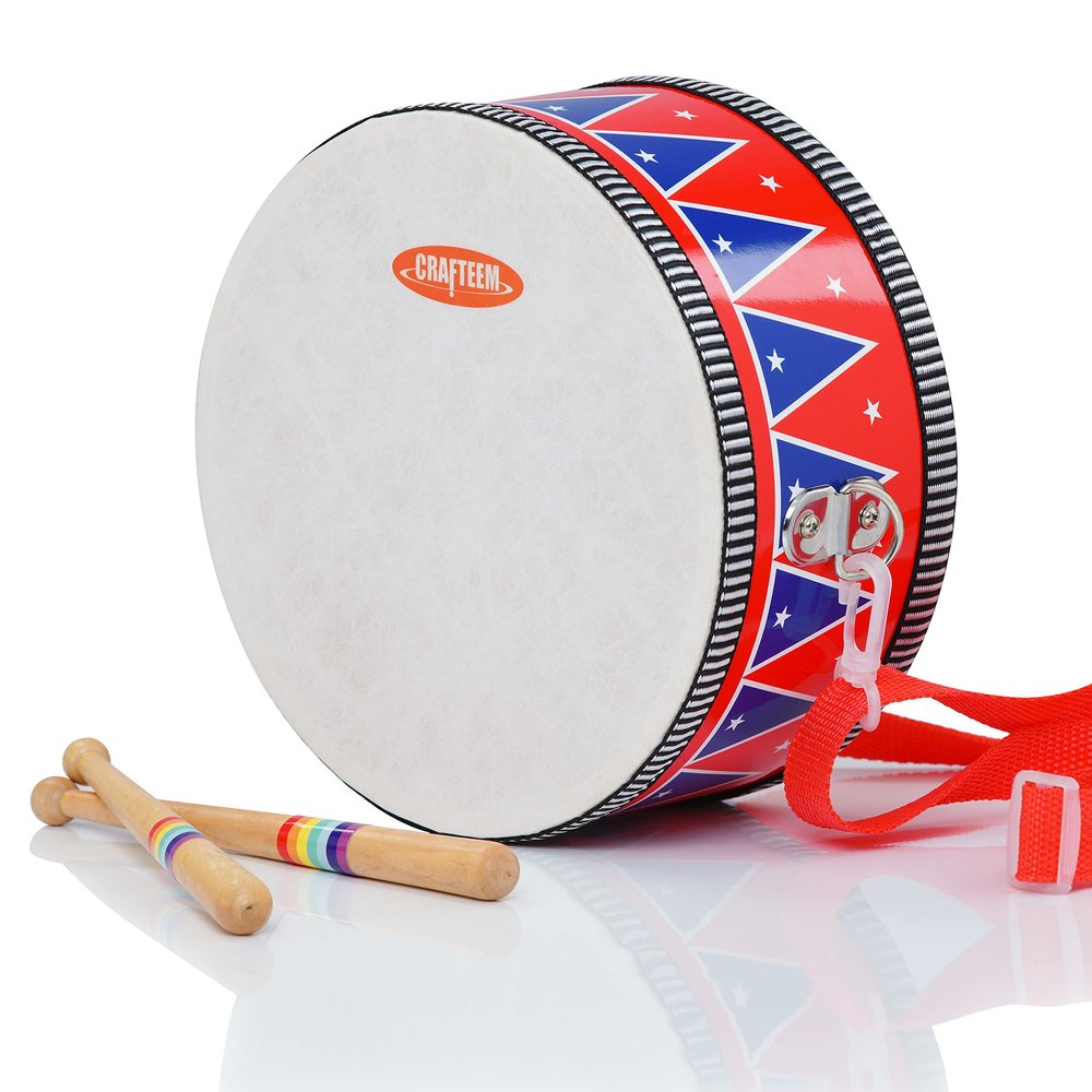 CRAFTEEM Kids Set for Toddlers - Baby Musical Toy w/Wrist Bells, Drum Sticks & Fun Drum Instrument for Boys & Girls - Educational Christmas Birthday Gift.