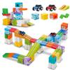 QBI Magnetic Building Blocks Car Track Set, 46PCS STEM Learning Toys for Kids Ages 4-8, Sensory Magnetic Blocks with 2 Push-and-go Cars | Educational Montessori Magnet Cubes for Boys & Girls view 1
