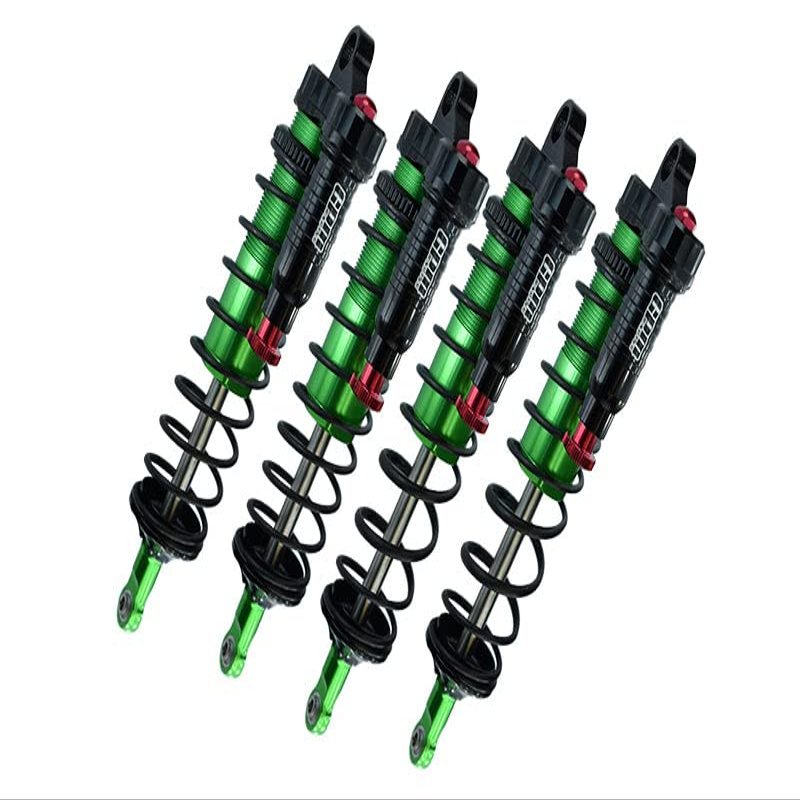 Aluminum 6061-T6 Front and Rear L-Shape Piggy Back (Built-in Piston Spring) Adjustable Spring Dampers for Traxxas 1/8 4WD Sledge Monster Truck 95076-4 Upgrades - Green