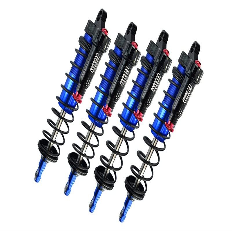 Aluminum 6061-T6 Front and Rear L-Shape Piggy Back (Built-in Piston Spring) Adjustable Spring Dampers for Traxxas 1/8 4WD Sledge Monster Truck 95076-4 Upgrades - Blue