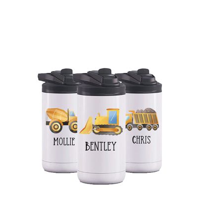 AVITO Personalized Kids Construction Gift - Stainless Steel - 12 oz Bottle with Closing Straw Lid - Kids Water Bottle - Childrens Construction Cup - Gift for Toddler - Construction