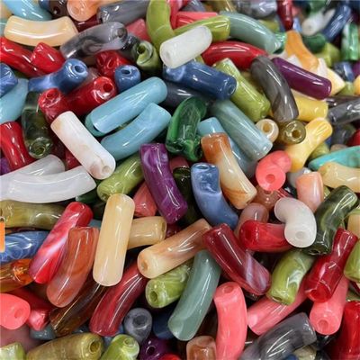140pcs Mix Color 35x11mm Acrylic Two-Color Colored Elbow Loose Bead Bracelet Necklace Accessories