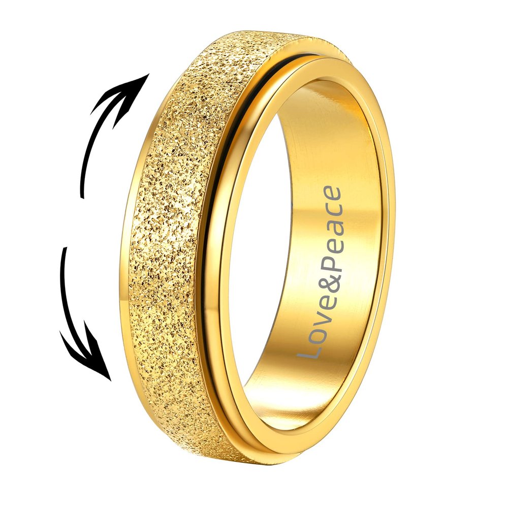 Supcare Thick Fidget Ring Gold Wedding Band Ring Pinky Promise Ring for Women Rotation Spinner Ring with Engraving