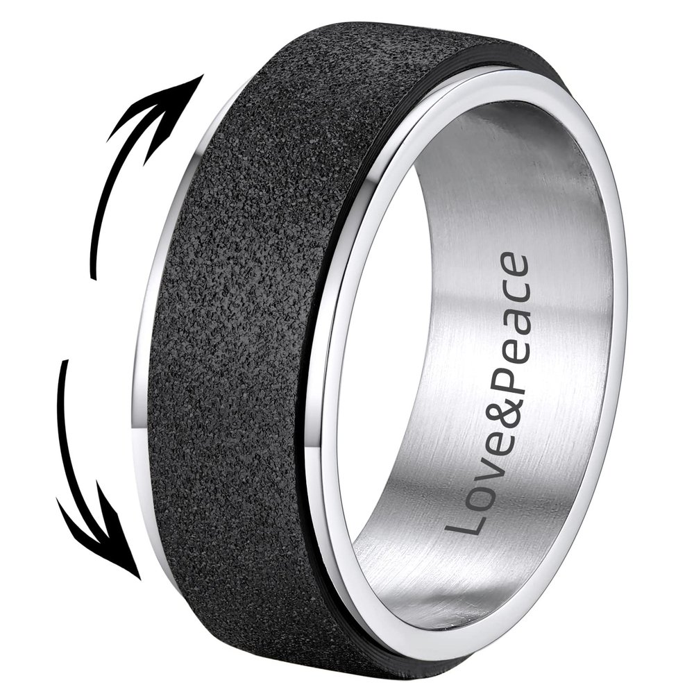 Supcare Custom Engraving Anxiety Ring for Men Black Fidget Ring Stress Rings Personalized Finger Jewelry