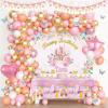 Fiesec Princess Birthday Party Decorations, Pink Princess Birthday Backdrop Balloon Garland Arch Banner Tablecloth Cake Cupcake Topper 3D Butterfly for Girls Pastel Floral Castle Party Supplies view 1