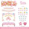 Fiesec Princess Birthday Party Decorations, Pink Princess Birthday Backdrop Balloon Garland Arch Banner Tablecloth Cake Cupcake Topper 3D Butterfly for Girls Pastel Floral Castle Party Supplies view 2