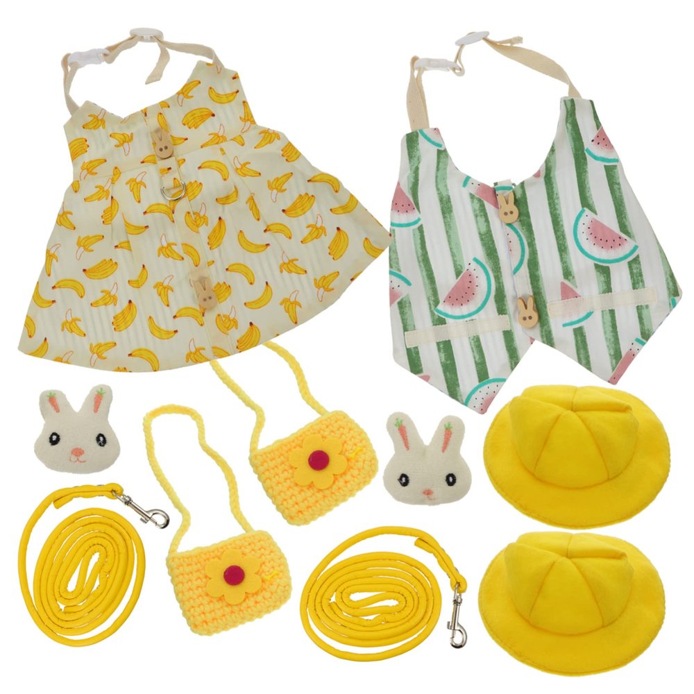 Rabbit Clothes Set with Walking Harness and Leash, Cotton, 2 Sets M