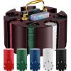 Wettarn Poker Chips Poker Set, 200 Count Rotating Chip Case Wood Carousel Case Holder with 200 Pcs Chips and 2 Decks of Playing Cards for Casino Party Supplies Family Game Accessory view 1