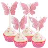 24 Pack Butterfly Cupcake Toppers - Glitter & 3D Butterfly Picks for Baby Shower & Kids Birthday Party - Pink view 1