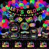 458 Pcs Glow Party Supplies - Include Balloons, Banner, Glow Sticks, Tableware and Tablecloths for Neon Party Decorations, Serves 20 view 1